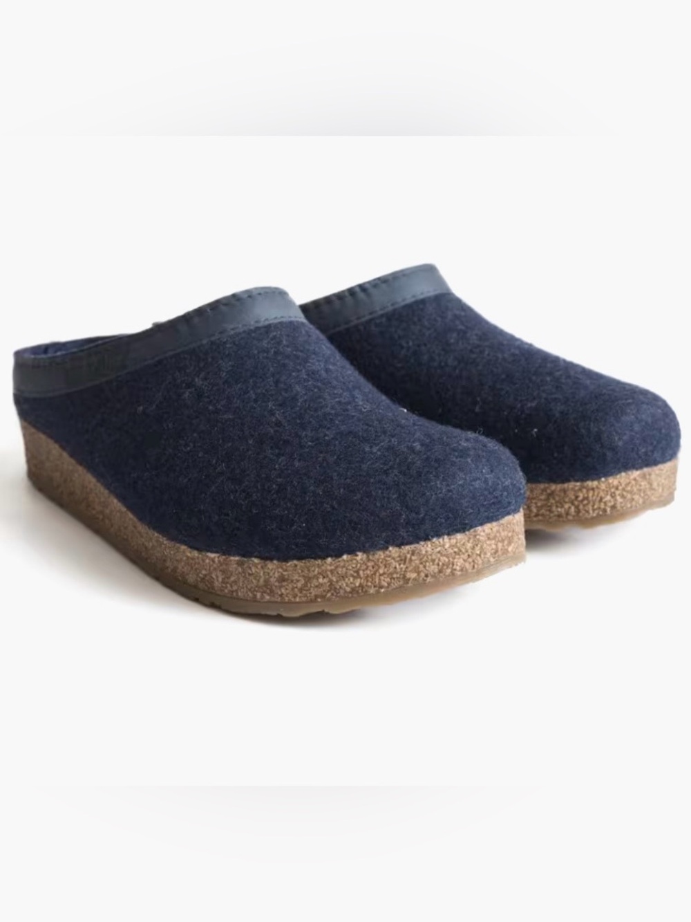 Haflinger Leather Trim Grizzly Wool Slippers Size 38 in Navy Blue